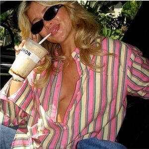 NWOT Djerf Avenue x Frankies Bikinis Striped Button Down